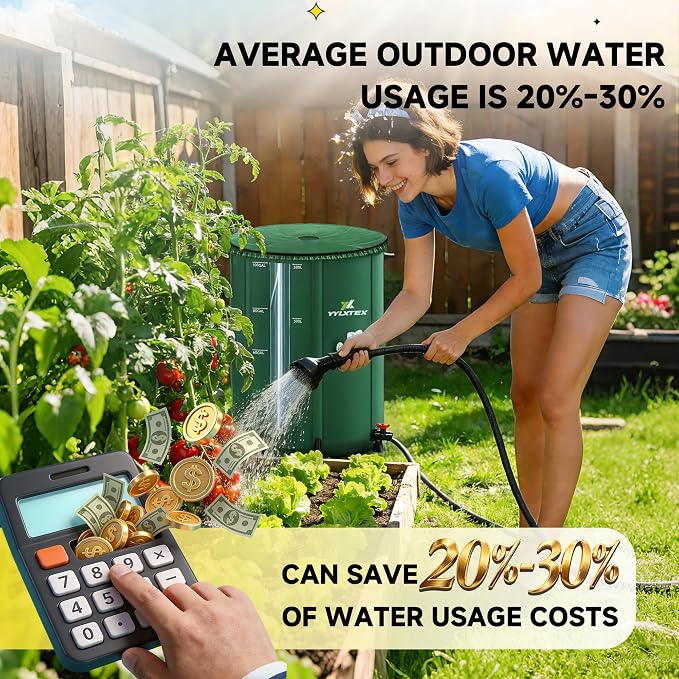 100 Gallon/380L Collapsible RainWater Collection Barrel,Water Tank&Reinforced with 2mm Frame Portable Rain Catcher,Includes Quick-Connect Tap&Sprinkler,Heavy Duty 0.6mm PVC for Long-Lasting Use,Green