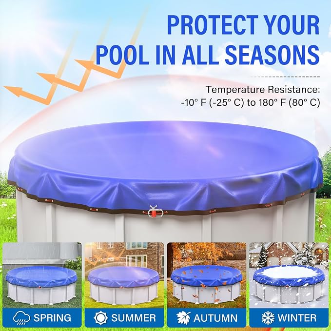 18FT Round Winter Pool Cover 500D Extra Thick Above Ground Pool Cover Above Ground Pool Protection with Winch and Cable Royal Blue