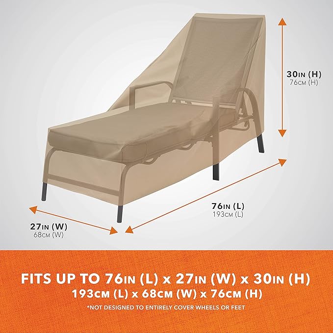 MODERN LEISURE Basics Patio Chaise Lounge Chair Cover - Weather-Resistant Fabric - Furniture Protection Perfect for Patio, Deck, and Porch - 76" L x 27" W x 30" H - Khaki - 4-Pack - 2023 Model