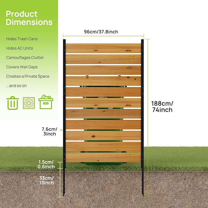 38" W x 61" H (1 Panel) No Dig Wood Privacy Screen Outdoor Privacy Fence Panel for AC Unit Trash Can Pool Equipment Enclosure Decorative Patio Privacy Wall Screen with Metal Posts & Stakes (Orange)