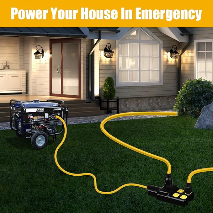 NEMA L14-30P to 4X 5-20R/5-15R&L14-30R Generator Adapter Extension Cord, 4 Prong 30 Amp to 110V,Twist Locking to 15 Amp/20 Amp Household Outlet, 125/250V 7500 Watts, ETL Listed (3FT)