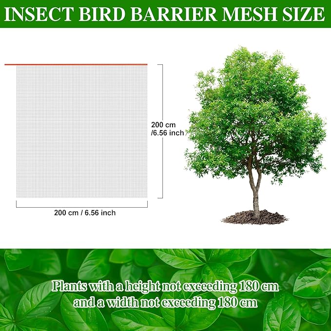 2Pcs Fruit Orchard Netting, 6.56 x 6.56 FT Plant with Zipper and Drawstring, Garden Netting to Protect Fruit from Birds, Bird Nettings for Cicadas
