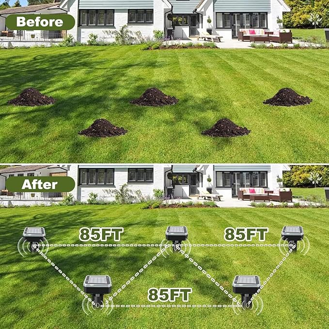 8 Pack Ultrasonic Mole Repellent,Solar Powered Gopher Mole Repellent Stakes for Chipmunks,Snake,Gophers,Voles,Waterproof Sonic Moles Deterrent for Outdoor Garden,Home (8 Pack)