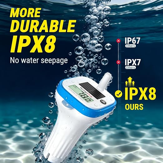 TempPro 500FT Solar Pool Thermometer Floating with IPX8 Wireless Pool Temperature Sensor, Digital Floating Pool Thermometer Wireless, 0.9°F Accuracy for Cold Plunge, Hot Tub (Previously ThermoPro)