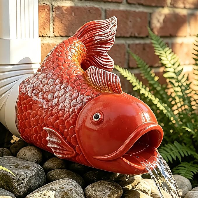 Teaeeno Fish Gutter Downspout Extension Decorations, 3''x4'' Downspout Extender Diverter Splash Block Sculpture Outdoor Decor, Animal Resin Statue Ornaments, for Garden, Lawn, Yard
