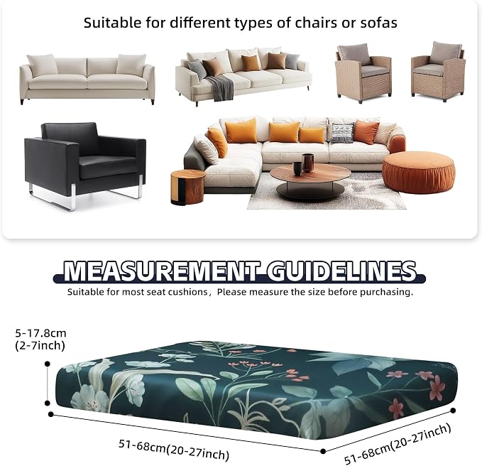 14Pcs Patio Cushion Covers,Outdoor Cushions Covers,Stretch Cushion Covers Replacement, Washable and Reusable Furniture Protectors(Plants)