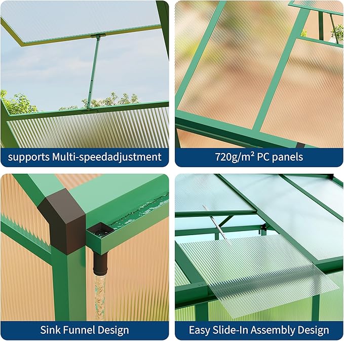 Garvee 8 x 10 ft Greenhouse, Greenhouses for Outside, Polycarbonate Greenhouse with Aluminum Frame, Lockable Door and Ajustable Roof Vent for Backyard, Green Houses for Outside Garden Backyard, Patio