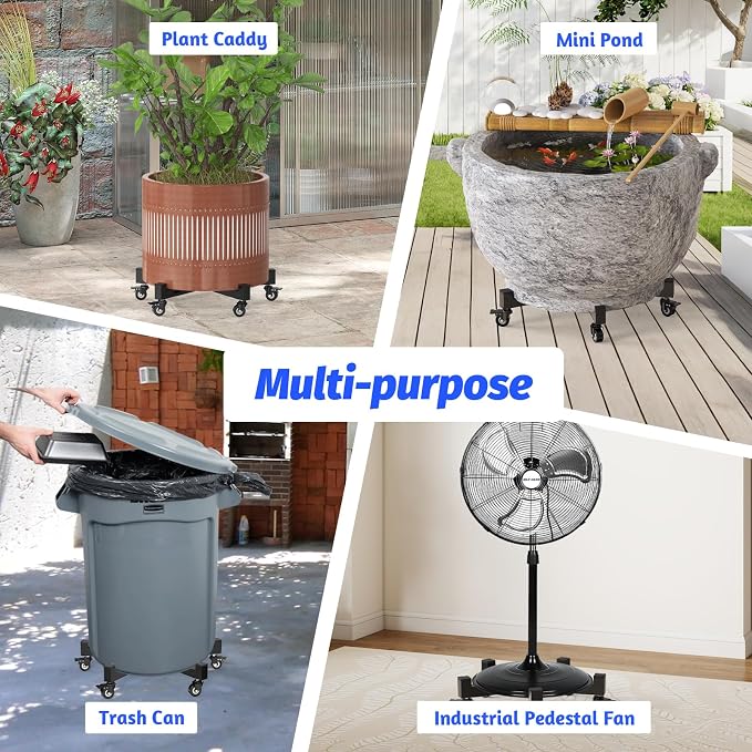 Plant Caddy With Wheels, Adjustable 13in to 20inch Metal Plant Stand | Metal Heavy Duty Rolling Plant Dolly With 5 Wheels (3 Lockable) For Indoor Outdoor Large Pots Planter, Holds Up to 600 Lbs