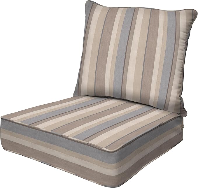 Honeycomb Outdoor Heritage Deep Seat, 24 x 23, Stripe Taupe Chair Cushion with Removable Cover, for Patio Furniture