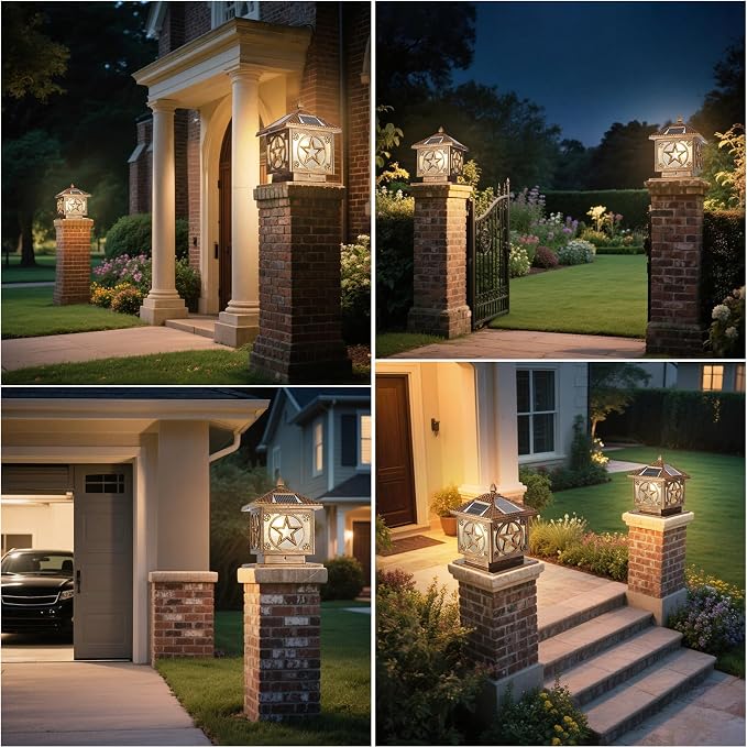 Solar Post Cap Light Modern Outdoor Fence Deck Column Cap Lamp Fence Deck Pillar Lantern Outside Housing Patio Landscape Lighting Flat Surface Posts Garden Decor IP65 Waterproof Entrance Pathway Lamps