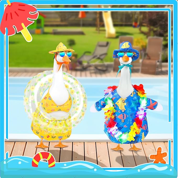 Hawaiian Goose Outfit Summer Porch Goose Outfits Bikini Goose Clothes Cute Goose Costume for Outdoor Garden Yard Decor(Beach Blue)