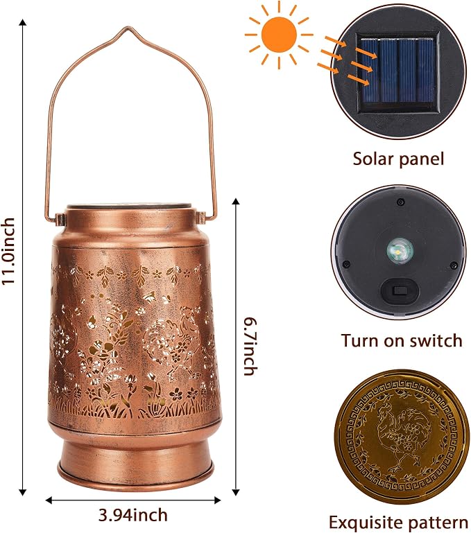 Chicken Solar Lanterns Outdoor Waterproof, Rooster Gifts for Women Men Farmhouse Lovers Hanging Solar Lights for Outside, Decorative Light for Garden Patio Porch Yard Decor