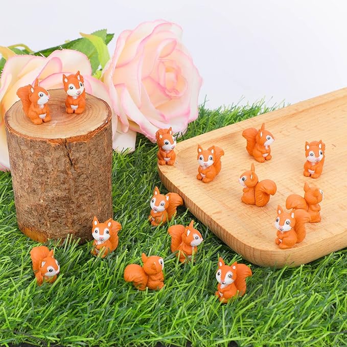 50pcs Mini Squirrel Figurines, Adorable Tiny Miniature Squirrels Plastic Toy Figures Small Animal Ornament Little Statue Decorations for Outdoor Garden Landscape Potted Plants DIY Crafts & Home Decor