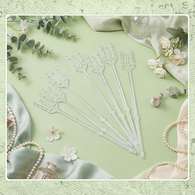 Patelai 500 Pcs Floral Picks Cardholder 9.4 Inch Plastic Transparent Fork Shaped Straight Head Flower Pick Card Clips for Bouquet Floral Photo Cake Wedding Birthday Party Decoration