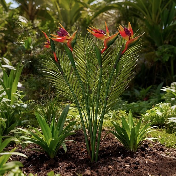 5Pcs 31.5Inch Artificial Birds of Paradise Plant Faux Birds of Paradise Stems for Vases with Palm Leaves for Wedding Home Party Hotel Table Centerpiece Indoor Outdoor Vases Decor(Green)