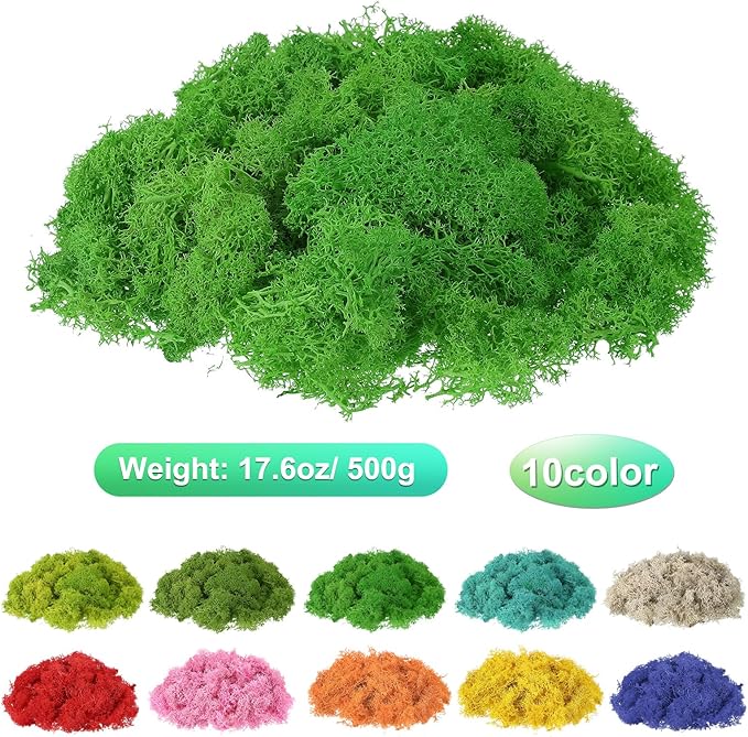 uxcell Preserved Reindeer Moss, 17.6oz Fake Moss for Crafts Artificial Dried Moss for Decoration Terrariums Potted Plants, Green
