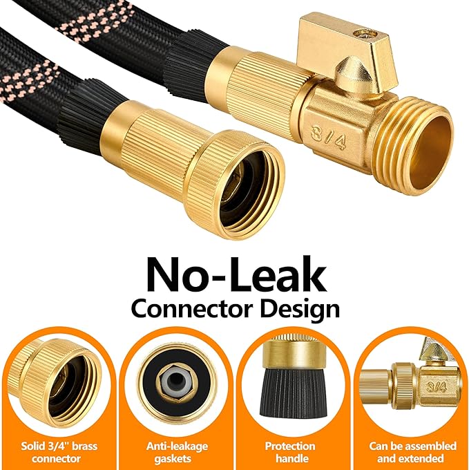 100FT Garden Hose w/10 Function Spray Nozzle, 2026 Ultra Lightweight Water Hoses, 3/4" Brass Connectors- Durable, Lightweight & Flexible Water Pipe for Outdoor & Gardening(Black Rose gold)