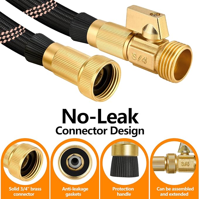 Garden Hose 50ft, 2026 Ultra Lightweight Water Hoses w/10 Function Spray Nozzle and 3/4" Brass Fittings- Durable, & Flexible Water Pipe for Yard, Lawn, Outdoor & Gardening(Black Rose gold)