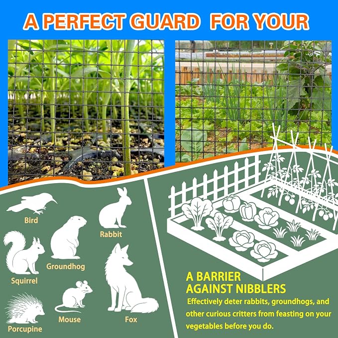 Hardware Cloth 1/2inx36inx100ft, Chicken Wire Fencing Welded Wire Mesh Vinyl PVC Coated Mesh Coop Garden Plant for Rabbit Snake Rodent Foxes Raccoons Poultry Netting Cage Farm Protection