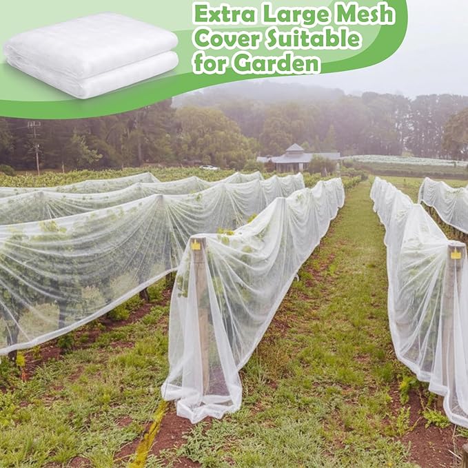 1 Pcs Garden Insect Netting for Raised Beds Extra Large Fruits Tree Netting Pest Barrier White Ultra Fine Mesh Row Bed Covers Net for Vegetable Fruit Protection from Insect Bird(12 x 33 Ft)