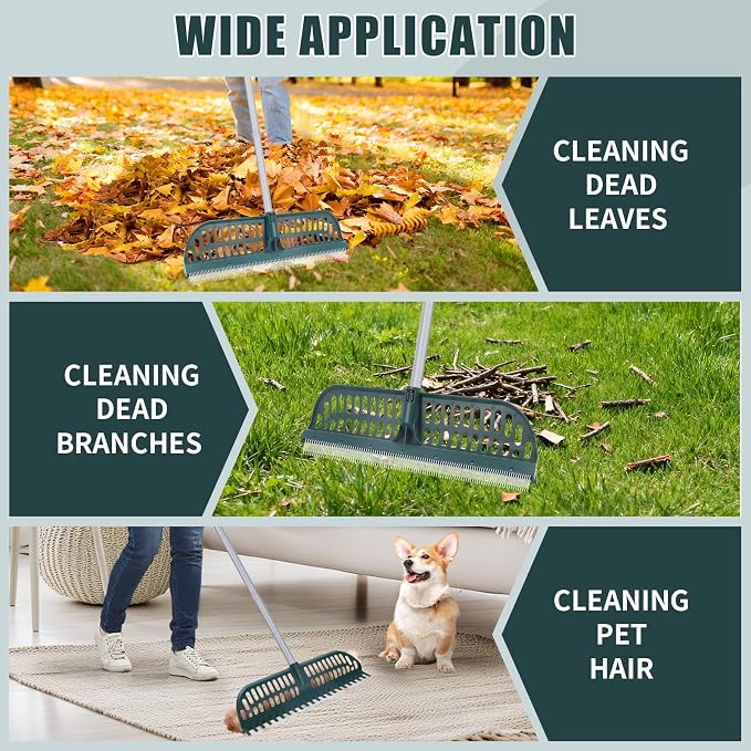 Artificial Turf Rake with 18in Widen Double-Sided Heads, 32-61 Inch Turf Brush Grass Rake for Artificial Grass, Turf Grass Broom for Garden Lawn Artificial Turf Leaves Pet Hairs