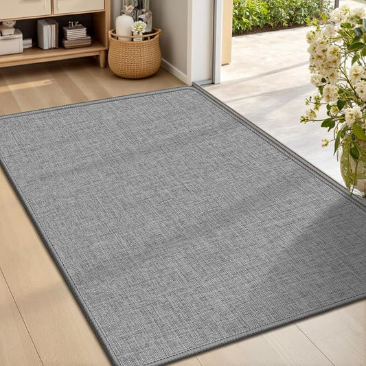 LEKEEPGO Ultra Thin Indoor Door Mat 24"x36", Low-Profile Door Mat Indoor Entrance, Non Slip Rubber Backing Inside Doormat Washable Welcome Front Entryway Dirt Trapper Entry Mat, Grey
