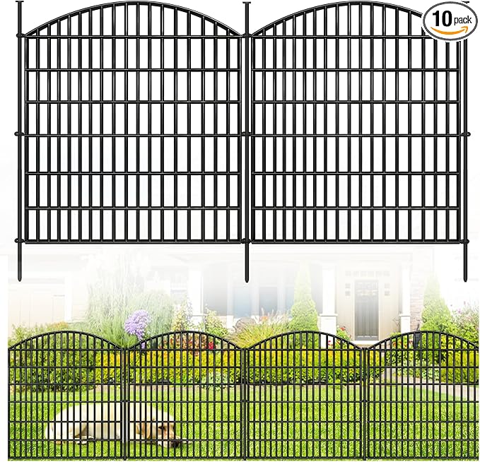 ULIOK Decorative Garden Fence, 10 Panels No Dig Fence Panels 32 in(H) X 25.6ft(L) Animal Barrier for Patio, Animal Ground Stakes Fencing for Garden, Rabbit Dog Temporary Fence for Outdoor Yard