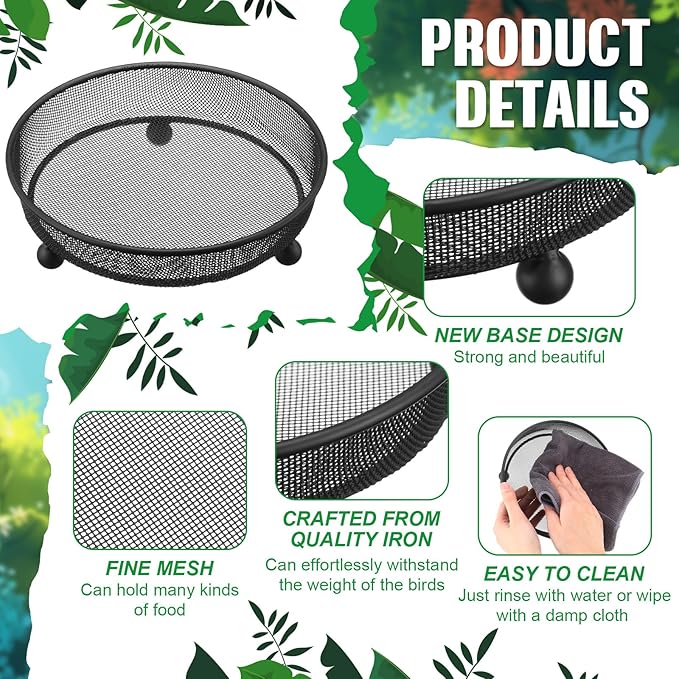 Nuogo 4 Pcs Ground Bird Feeder Tray 7 Inches Platform Bird Feeder for Outside Metal Squirrel Feeders Rust Resistant Mesh Seed Tray Garden Yard Decoration for Outdoor Wild Dove(Round)
