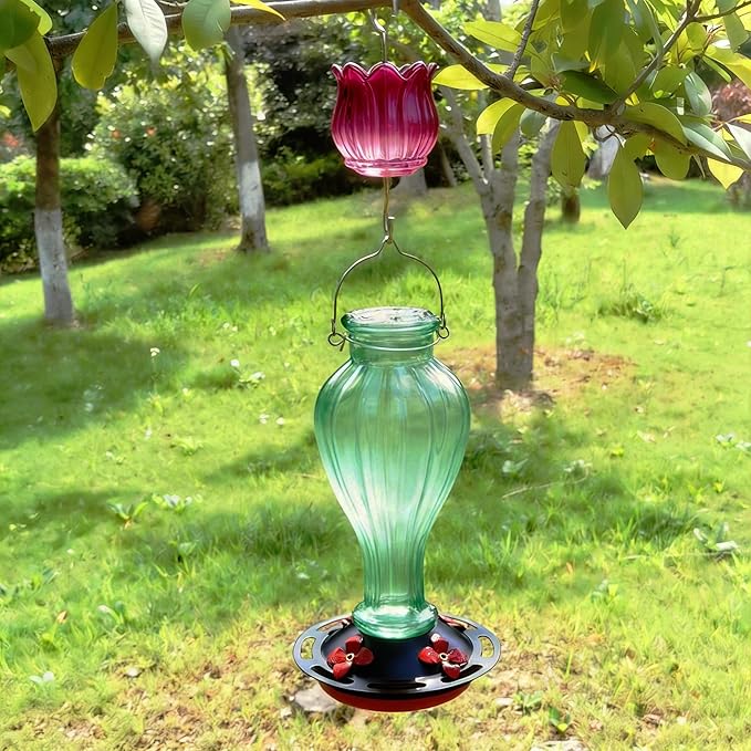 Glass Ant Moat for Hummingbird Feeder - 3 OZ Gradient Fuschia Tulip Insect Guard with Large Capacity