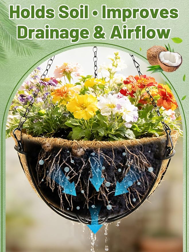 16'' x 160'' Natural Coco Liners for Planters - Coconut Fiber Hanging Basket Liner for Window Box Raised Bed Liner Garden Decoration Reptile Carpet