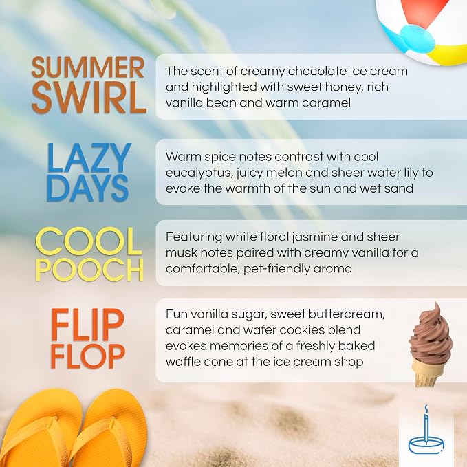Gonesh Scents of Summer - Incense Sticks Variety Pack - Non-Toxic 10” Slow Burn Aromatic Sticks - Summer Swirl, Flip Flop, Cool Pooch, Lazy Days - 30 Count Each