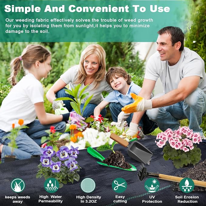 1.4FT x 100FT Weed Barrier Fabric 3.2OZ Heavy Duty, Narrow Permeable Weed Control Cloth for Garden Beds, Path, Flower Edging