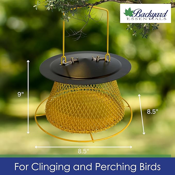 Small Collapsible Mesh Feeder - Yellow and Black Hanging Bird Feeder - Holds 1lb of Sunflower Seeds
