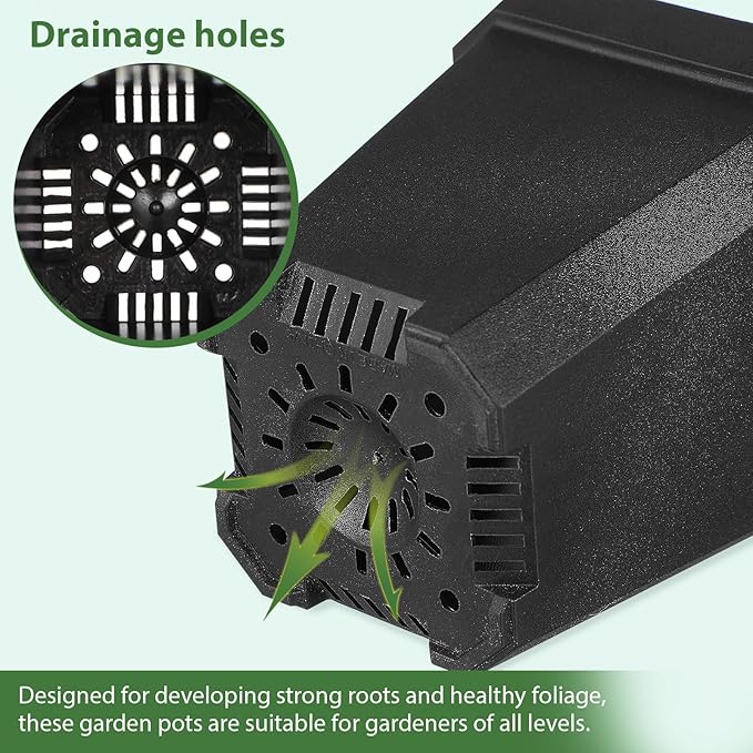 LIOOBO Black Plant Nursery Pots: 5Pcs Seeding Starter Pots, 3 Square Nursery Pot with Humidity Dome, Plastic Plant Container for Garden Vegetable Flower Germination