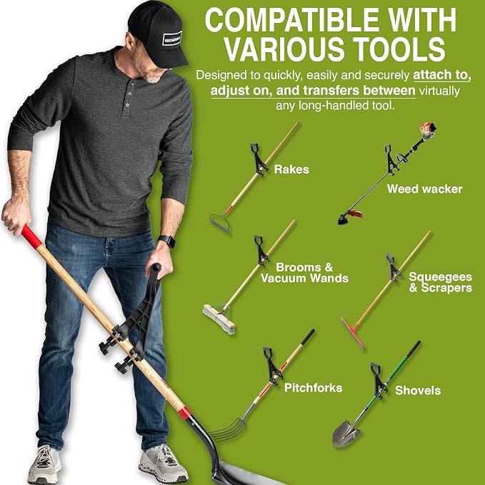 Reach Right Universal Handle Attachment for Weedeater, String Trimmer, Shovel, Rake & More | Versatile Ergonomic Back Saving Attachment for All Gardening Tools | Made in the USA | 2 Pack