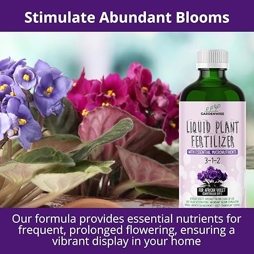 GARDENWISE 3-1-2 African Violet Fertilizer for Indoor Plants: Liquid Fertilizer with Essential Micronutrients Drops - Plant Food for African Violets (16 OZ)