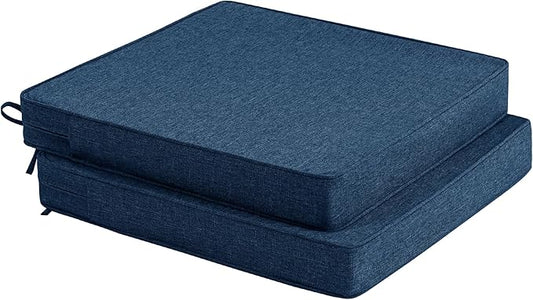 Outdoor Chair Cushions, Water-Resistant & Fade-Resistant, Patio Furniture Square Seat Replacement Chair Pads with Ties, Removable Cover, Non-Slip Bottom, Set of 2, 19 x 19 Inch, Navy Blue