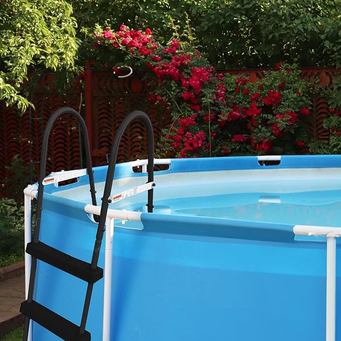 Funsicle SureStep 3 Step Lightweight Steel Outdoor Above Ground Swimming Pool Ladder with Non Slip Feet for Outdoor Use, Black