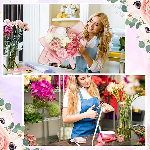 Qilery 243 Pcs Flower Bouquet Wrapping Paper Waterproof Floral Wrapping Paper Florist Supplies with Butterfly Decoration Crowns Ribbons Bouquet Pin Glue for DIY Craft (Stylish Color)