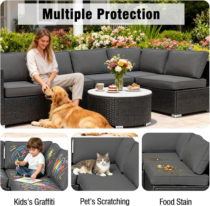 14Pieces Patio Cushion Covers Replacement Outdoor Water-Resistant Couch Covers Splashproof UV-Resistant Furniture Protectors Cushion Sofa Slipcovers Set with Zippers,Cover Only