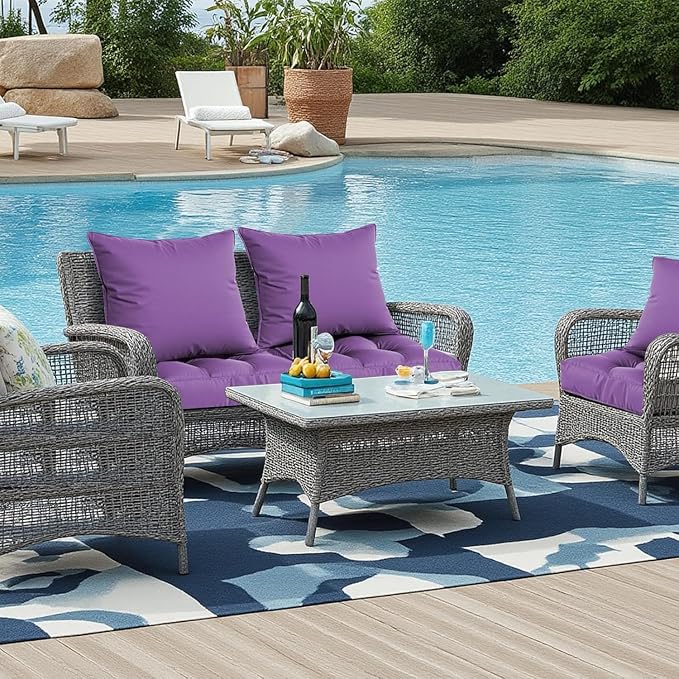Waterproof Outdoor Chair Cushions Set of 2, Patio Cushions for Outdoor Furniture Water-Resistant & Fade-Resistant, Deep Seat & Back Cushion for Wicker Sofa, 22x22 Inch (Purple) #FX