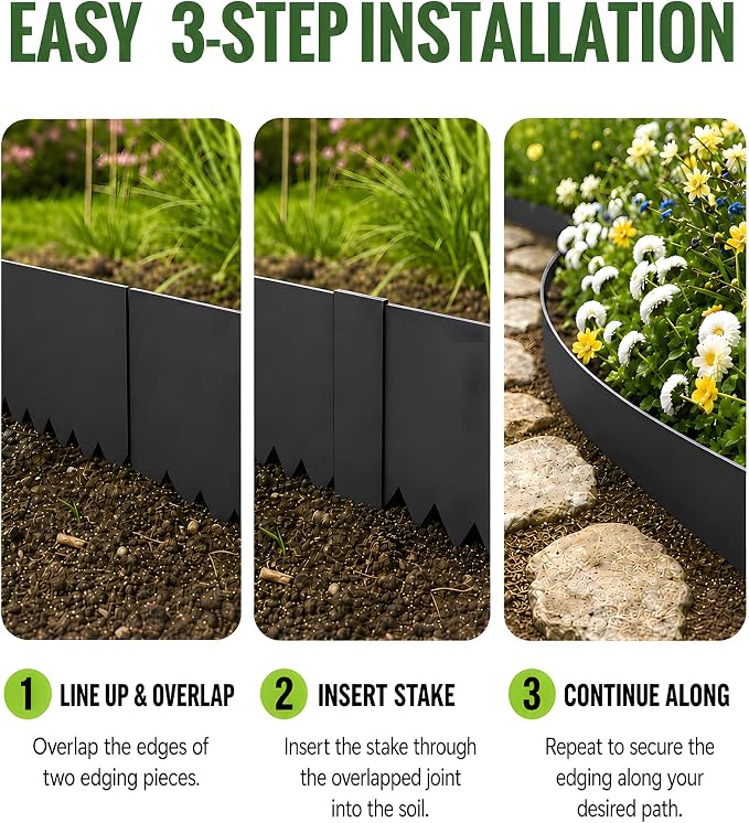 20ft Black Metal Landscape Edging 5.5 in Steel Garden Border No Dig Hammer in Lawn Edging Kit with 6 Panels and 6 Clamps for Yard Flower Bed Pathway