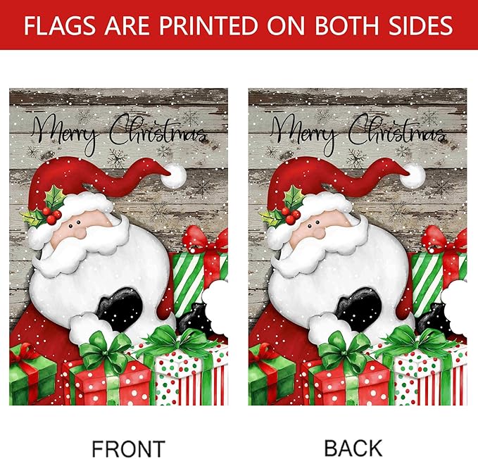 Morigins Santa Claus Garden Flag, Merry Christmas, Suitable for Farmhouse Front Porch Lawns, Winter Outdoor Holiday Decorations, Size 12.5×18 inches (Large-28×40 inch)