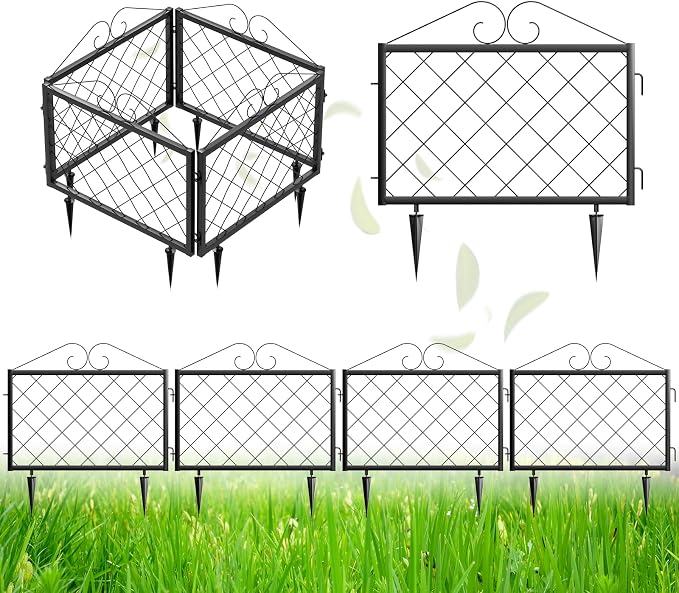 Zhongma Decorative Metal Garden Fence, Pack of 4pcs, Total 26" H x 97.5" L