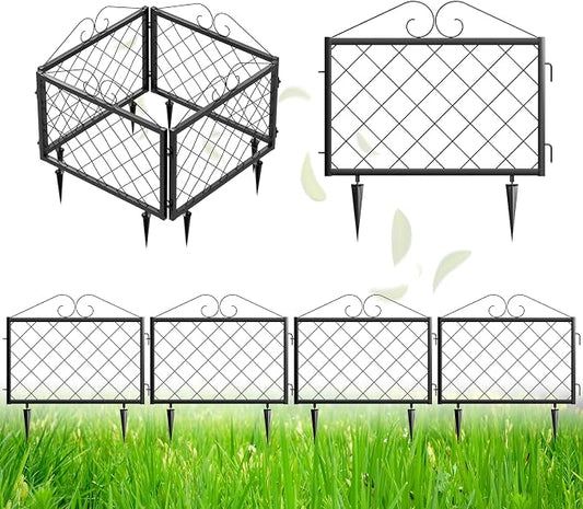 Zhongma Decorative Metal Garden Fence, Pack of 4pcs, Total 26" H x 97.5" L