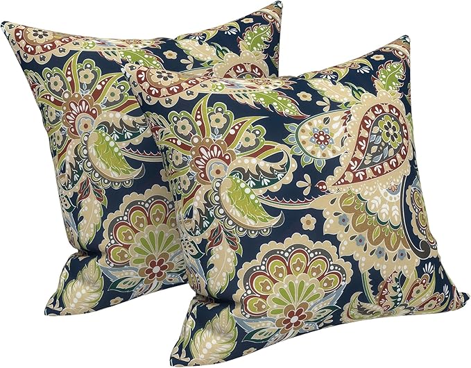 LVTXIII 2 Pack Outdoor Pillow Covers ONLY 18x18 Inch, Water-Repellent Square Decorative Cushion Covers for Patio Furniture, Garden, Sofa, Paisley Bloom