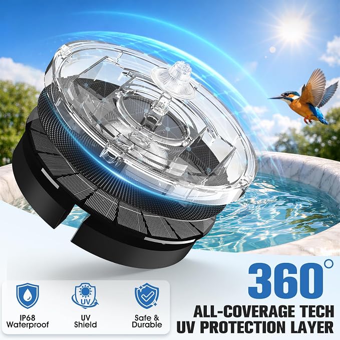 4000mAh Solar Fountain,2026 Solar Bird Bath Fountain Pump,3 Spray Solar Powered Water Fountain with lights,Floating Birdbath Fountain Kit,DIY Water Bird Bath Fountain for Outdoor,Garden-grey