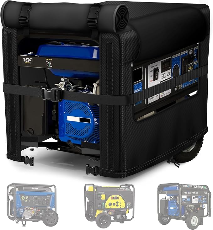 Generator Cover, 900D Heavy Duty Waterproof Fabric. 30L×30W×26H Inch Generator Covers While Running, with Windproof Strap Buckles. Fits most 5000-13000 watt Generators, Black.
