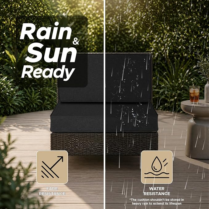 Outdoor Furniture Cushions 25.6x25.6 Inch, Deep Seat Patio Couch Cushions Replacement for Sectional Conversation Set Sofa Loveseat, Water Resistant, Removable Cover, Set of 4, Black