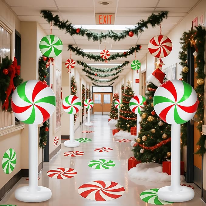 Simgoing 4 Pcs Christmas Inflatables Candy Outdoor Decorations 4 FT Christmas Candy Inflatable Column Blow up Decoration for Winter Xmas Lawn Yard Garden Home Decor (Red, White, Green)